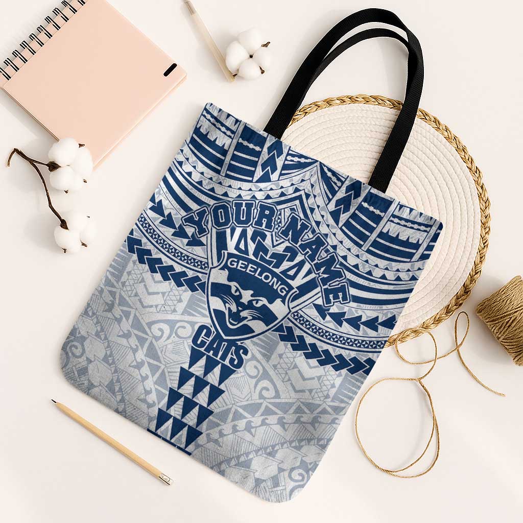 Personalized Geelong Cats Tote Bag Polynesian Tribal Pattern Heritage Football