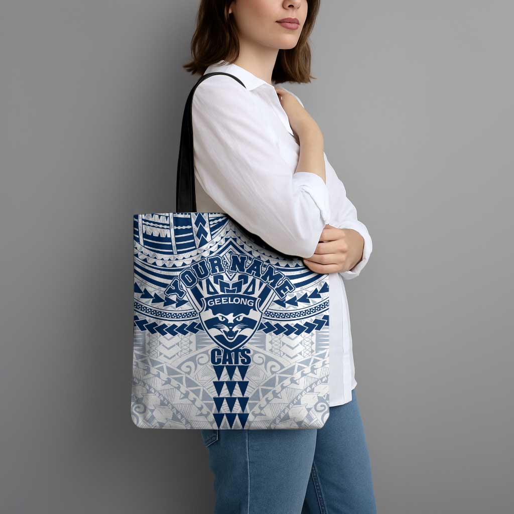Personalized Geelong Cats Tote Bag Polynesian Tribal Pattern Heritage Football