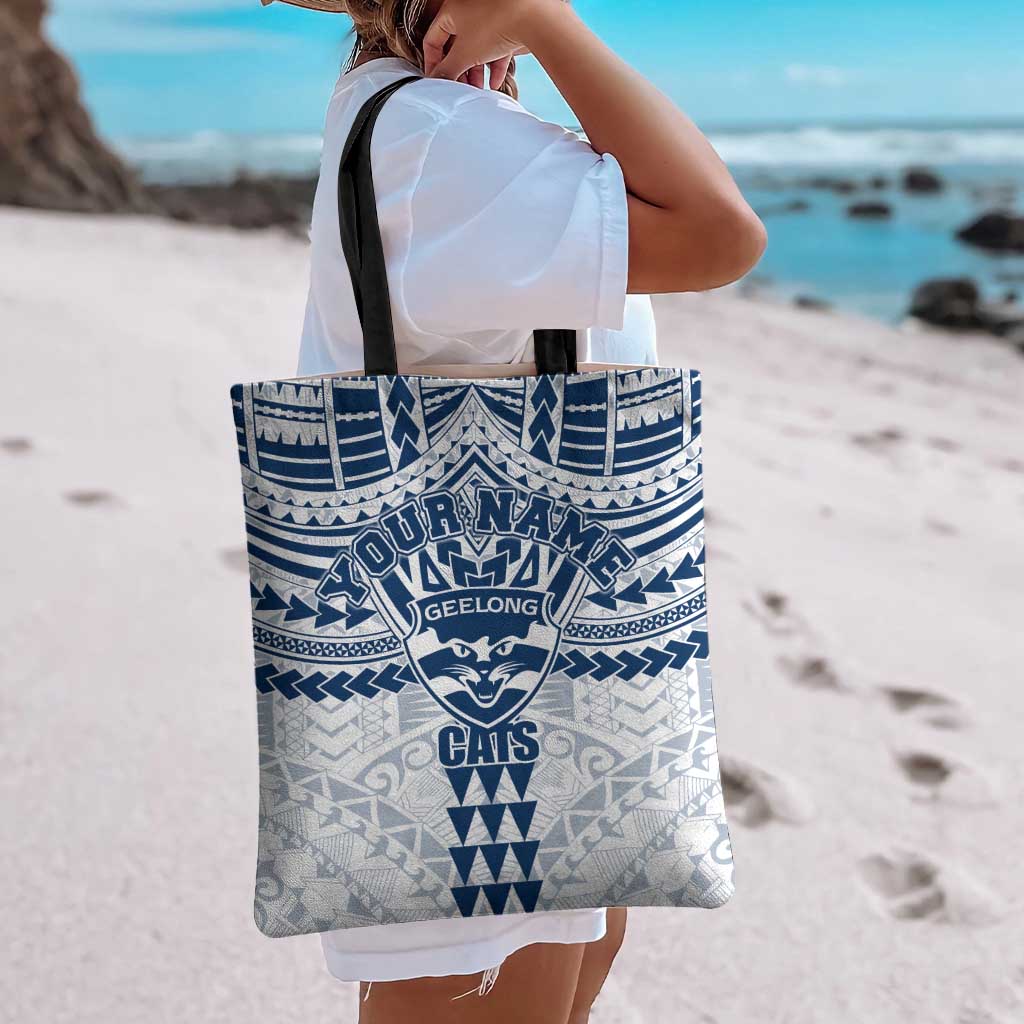 Personalized Geelong Cats Tote Bag Polynesian Tribal Pattern Heritage Football