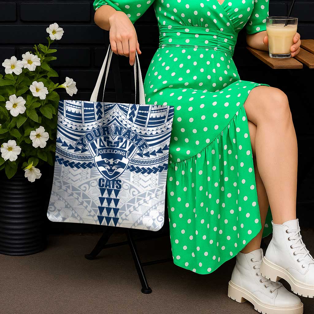 Personalized Geelong Cats Tote Bag Polynesian Tribal Pattern Heritage Football