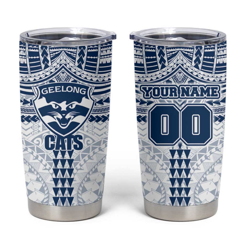 Personalized Geelong Cats Tumbler Cup Polynesian Tribal Pattern Heritage Football