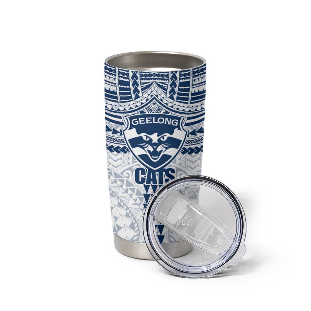Personalized Geelong Cats Tumbler Cup Polynesian Tribal Pattern Heritage Football