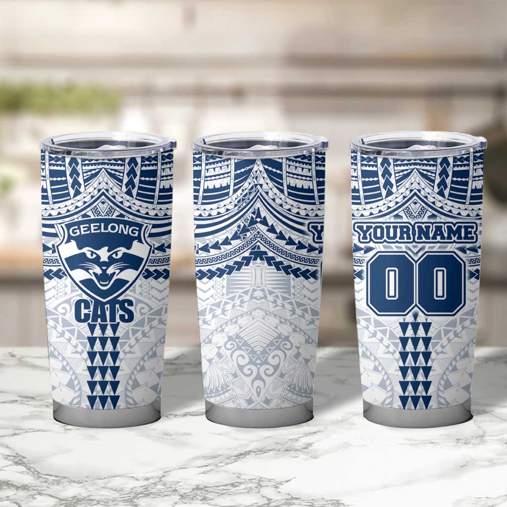 Personalized Geelong Cats Tumbler Cup Polynesian Tribal Pattern Heritage Football