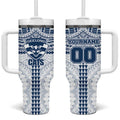 Personalized Geelong Cats Tumbler With Handle Polynesian Tribal Pattern Heritage Football
