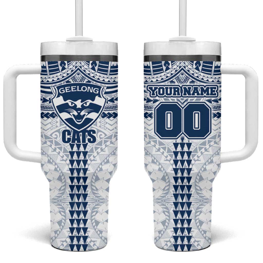 Personalized Geelong Cats Tumbler With Handle Polynesian Tribal Pattern Heritage Football