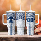 Personalized Geelong Cats Tumbler With Handle Polynesian Tribal Pattern Heritage Football