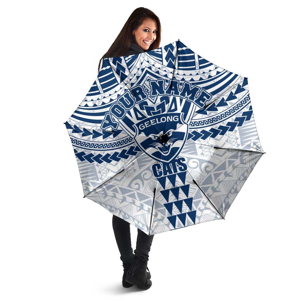 Personalized Geelong Cats Umbrella Polynesian Tribal Pattern Heritage Football