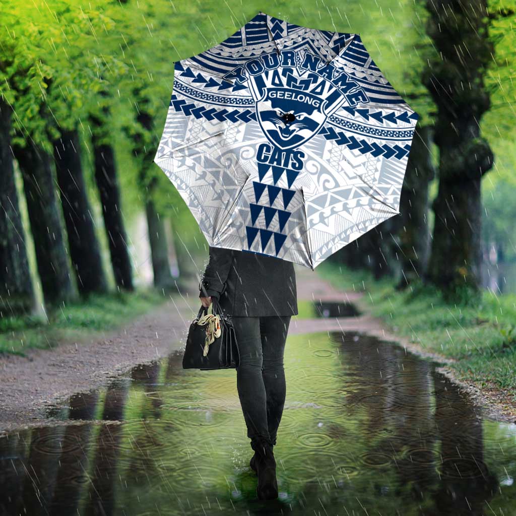 Personalized Geelong Cats Umbrella Polynesian Tribal Pattern Heritage Football
