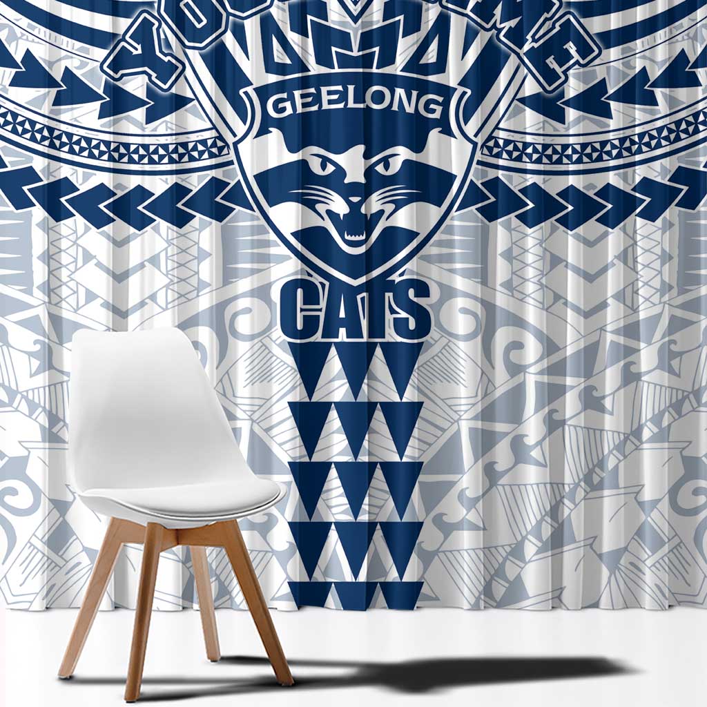 Personalized Geelong Cats Window Curtain Polynesian Tribal Pattern Heritage Football