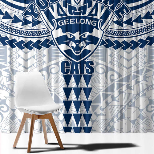 Personalized Geelong Cats Window Curtain Polynesian Tribal Pattern Heritage Football