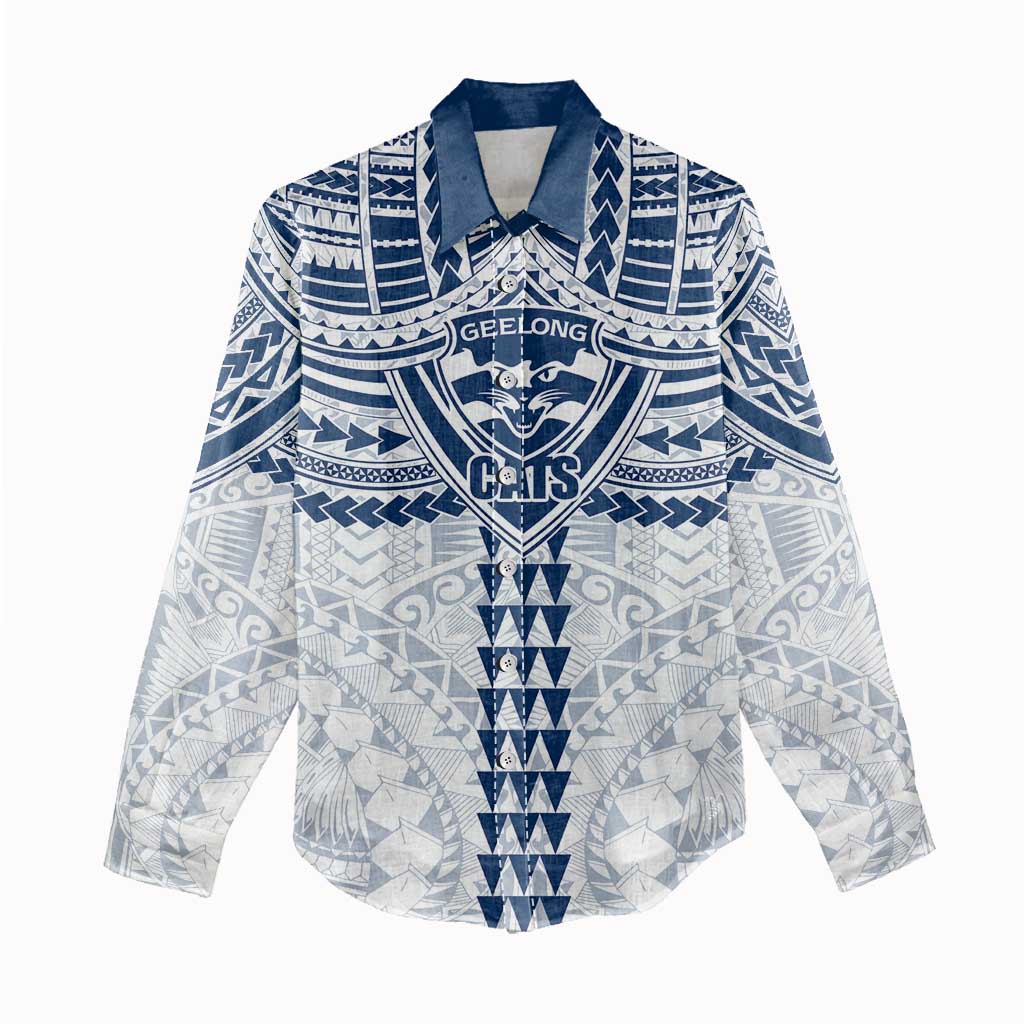 Personalized Geelong Cats Women Casual Shirt Polynesian Tribal Pattern Heritage Football