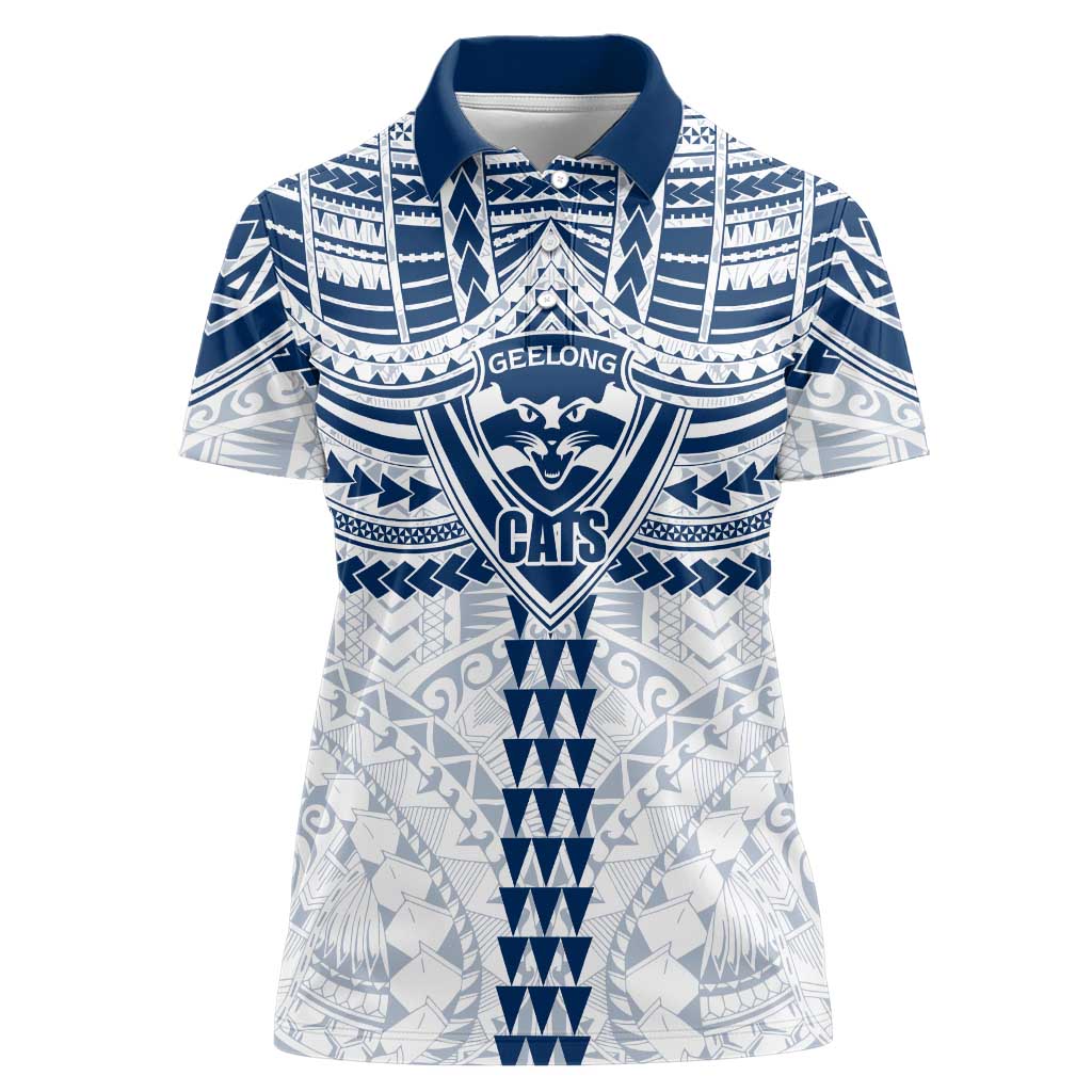 Personalized Geelong Cats Women Polo Shirt Polynesian Tribal Pattern Heritage Football