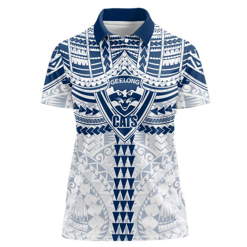 Personalized Geelong Cats Women Polo Shirt Polynesian Tribal Pattern Heritage Football