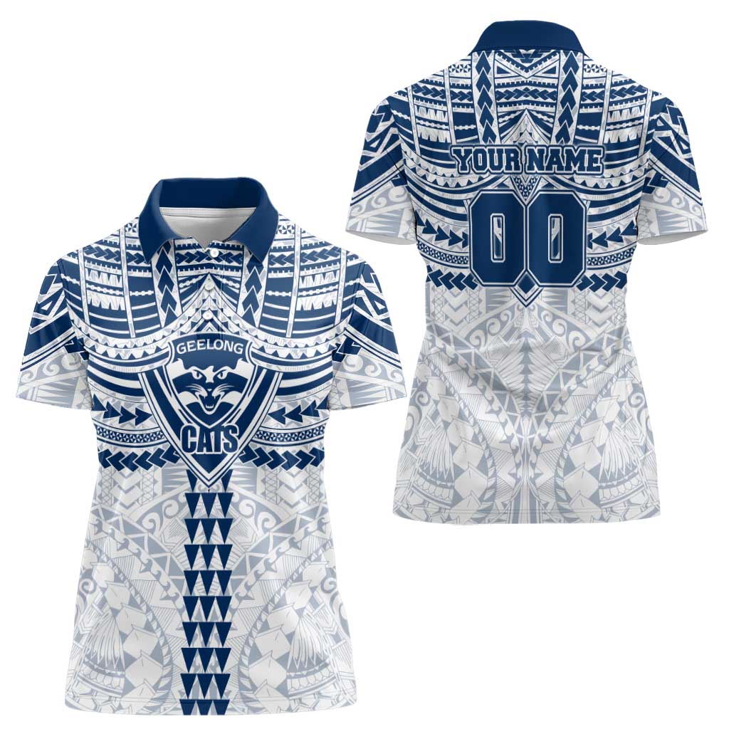 Personalized Geelong Cats Women Polo Shirt Polynesian Tribal Pattern Heritage Football
