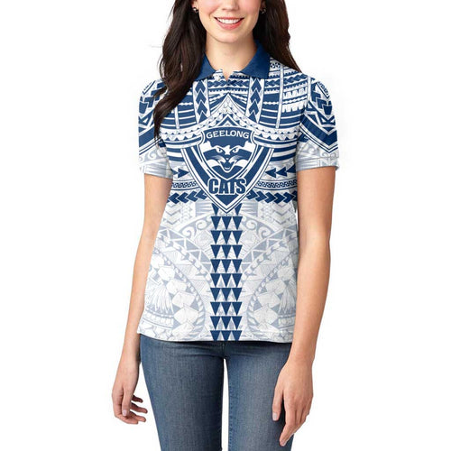 Personalized Geelong Cats Women Polo Shirt Polynesian Tribal Pattern Heritage Football
