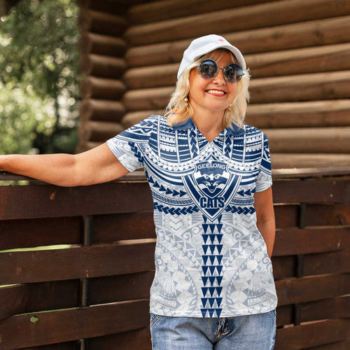 Personalized Geelong Cats Women Polo Shirt Polynesian Tribal Pattern Heritage Football