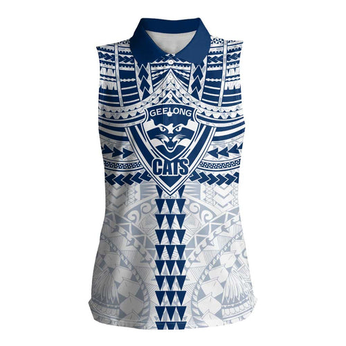 Personalized Geelong Cats Women Sleeveless Polo Shirt Polynesian Tribal Pattern Heritage Football