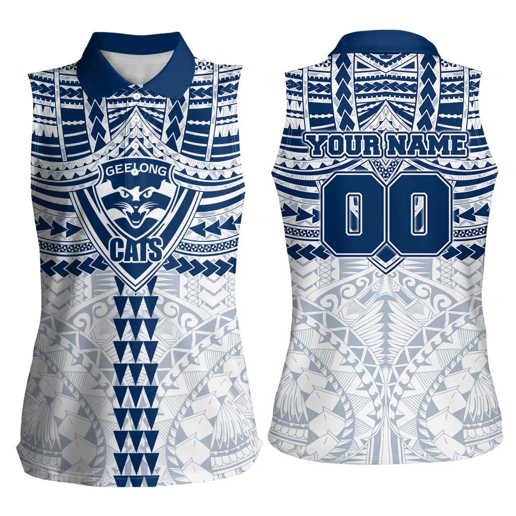 Personalized Geelong Cats Women Sleeveless Polo Shirt Polynesian Tribal Pattern Heritage Football