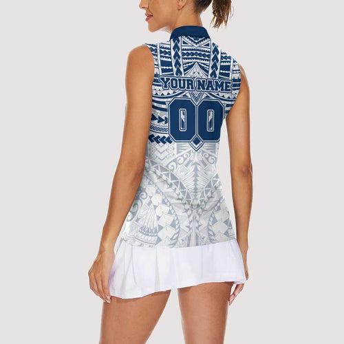 Personalized Geelong Cats Women Sleeveless Polo Shirt Polynesian Tribal Pattern Heritage Football