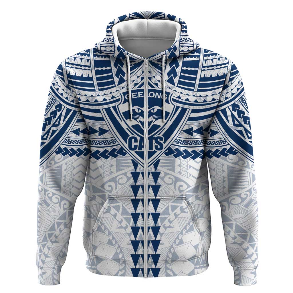 Personalized Geelong Cats Zip Hoodie Polynesian Tribal Pattern Heritage Football