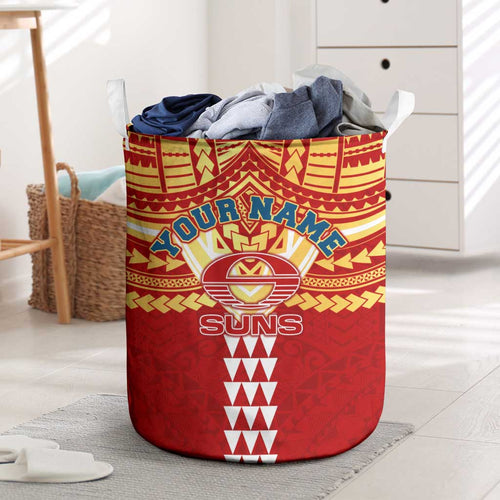 Personalized Gold Coast Suns Laundry Basket Polynesian Tribal Pattern Heritage Football
