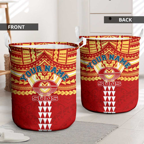 Personalized Gold Coast Suns Laundry Basket Polynesian Tribal Pattern Heritage Football