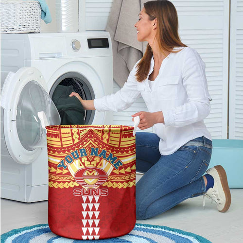 Personalized Gold Coast Suns Laundry Basket Polynesian Tribal Pattern Heritage Football