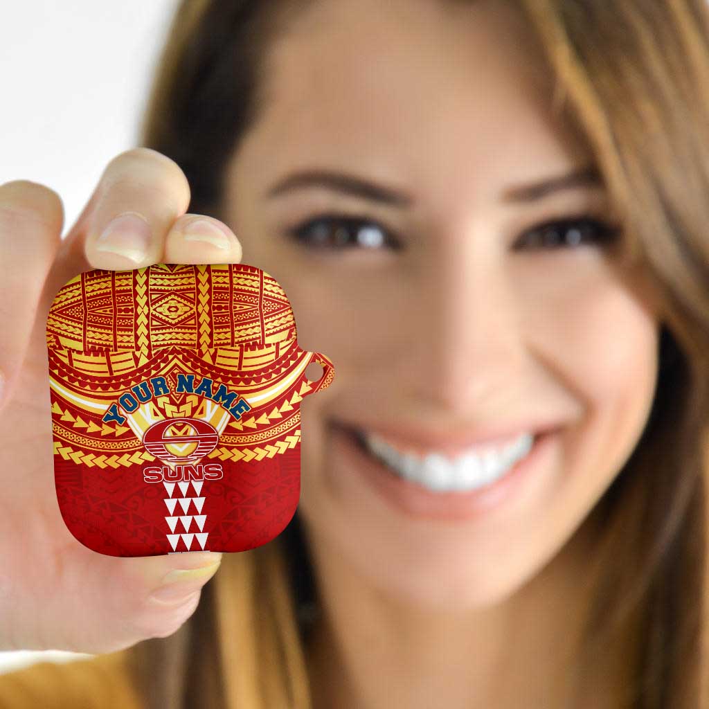 Personalized Gold Coast Suns AirPods Case Polynesian Tribal Pattern Heritage Football