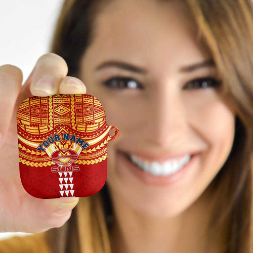 Personalized Gold Coast Suns AirPods Case Polynesian Tribal Pattern Heritage Football