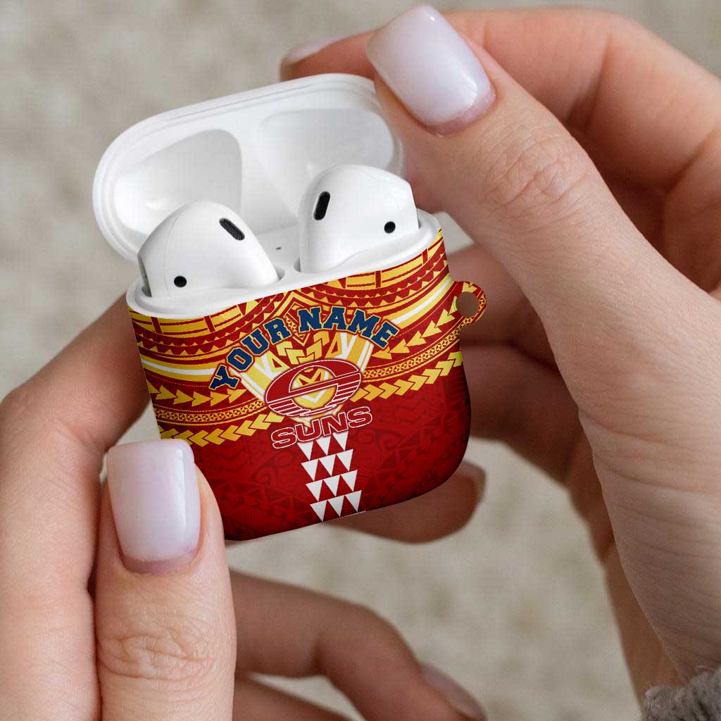 Personalized Gold Coast Suns AirPods Case Polynesian Tribal Pattern Heritage Football