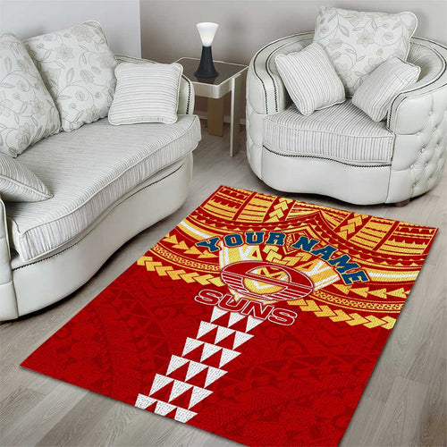 Personalized Gold Coast Suns Area Rug Polynesian Tribal Pattern Heritage Football
