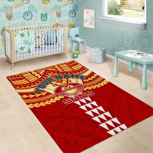 Personalized Gold Coast Suns Area Rug Polynesian Tribal Pattern Heritage Football