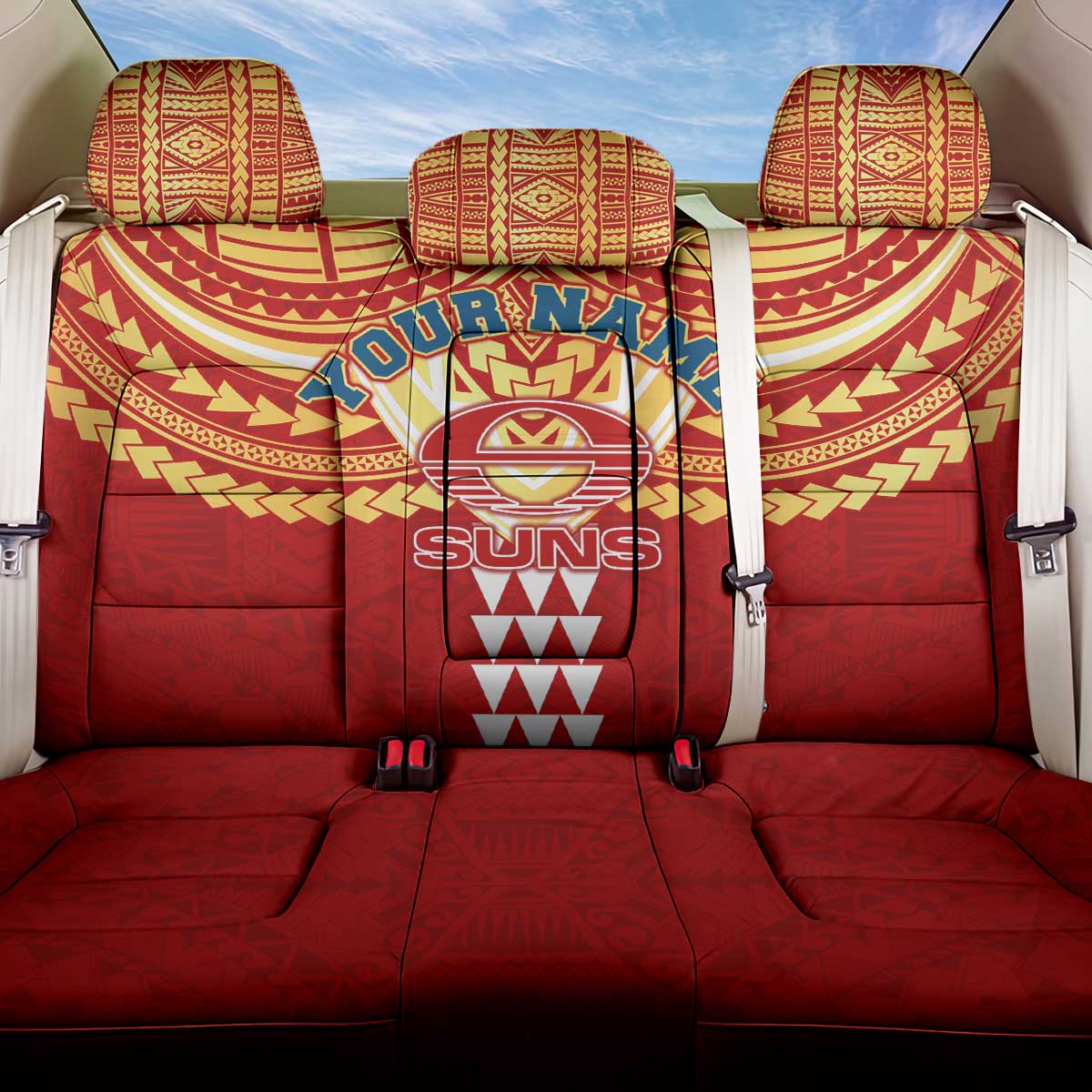 Personalized Gold Coast Suns Back Car Seat Cover Polynesian Tribal Pattern Heritage Football
