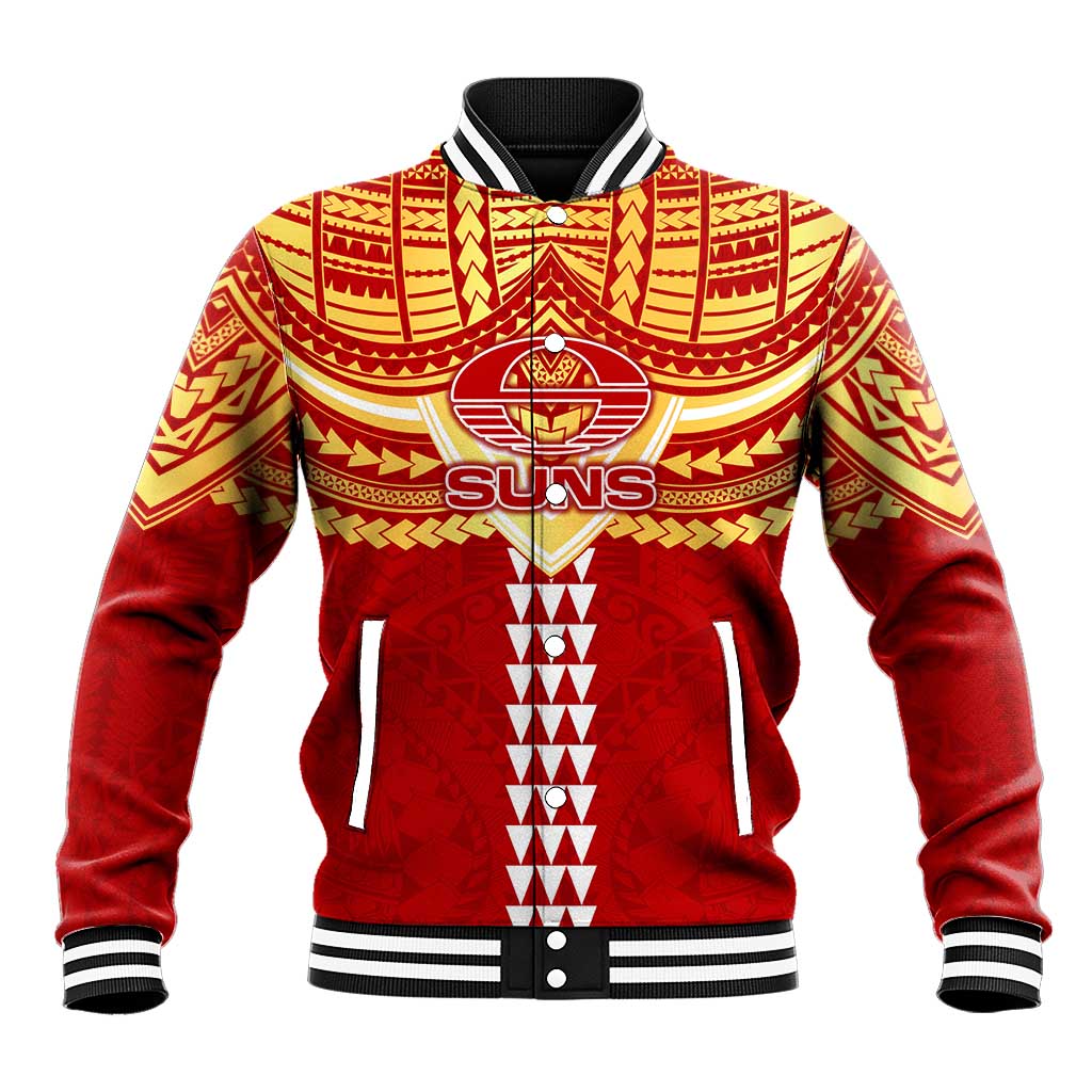 Personalized Gold Coast Suns Baseball Jacket Polynesian Tribal Pattern Heritage Football