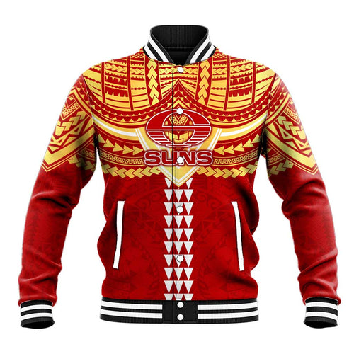 Personalized Gold Coast Suns Baseball Jacket Polynesian Tribal Pattern Heritage Football