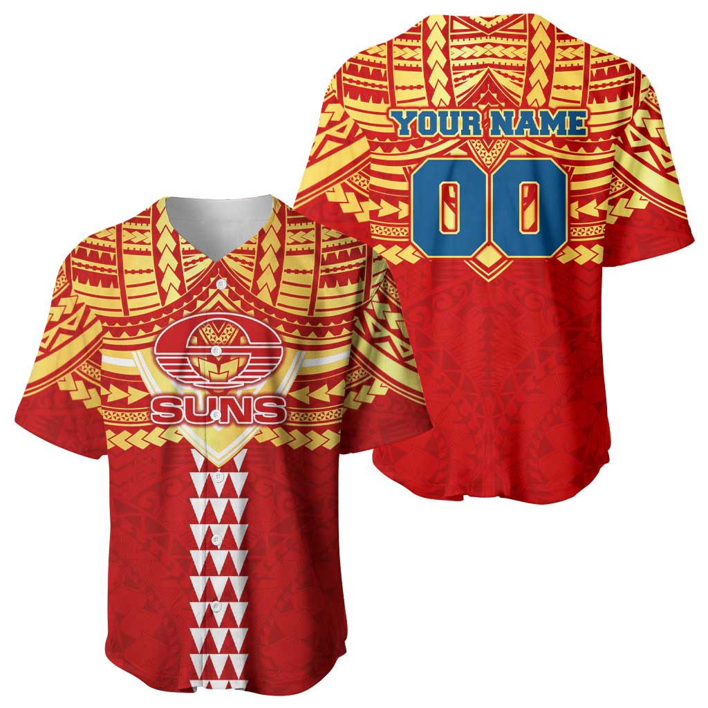 Personalized Gold Coast Suns Baseball Jersey Polynesian Tribal Pattern Heritage Football