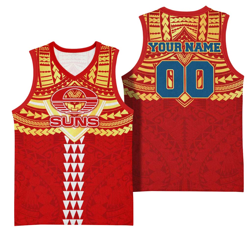 Personalized Gold Coast Suns Basketball Jersey Polynesian Tribal Pattern Heritage Football