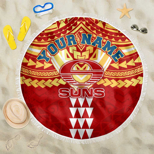 Personalized Gold Coast Suns Beach Blanket Polynesian Tribal Pattern Heritage Football