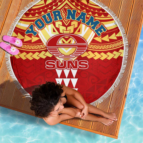 Personalized Gold Coast Suns Beach Blanket Polynesian Tribal Pattern Heritage Football