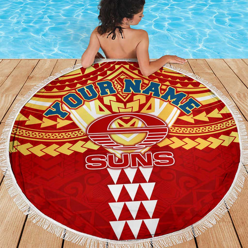 Personalized Gold Coast Suns Beach Blanket Polynesian Tribal Pattern Heritage Football