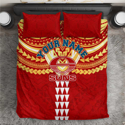 Personalized Gold Coast Suns Bedding Set Polynesian Tribal Pattern Heritage Football