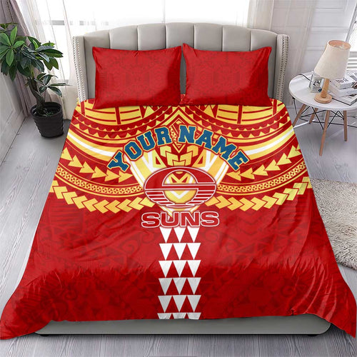 Personalized Gold Coast Suns Bedding Set Polynesian Tribal Pattern Heritage Football