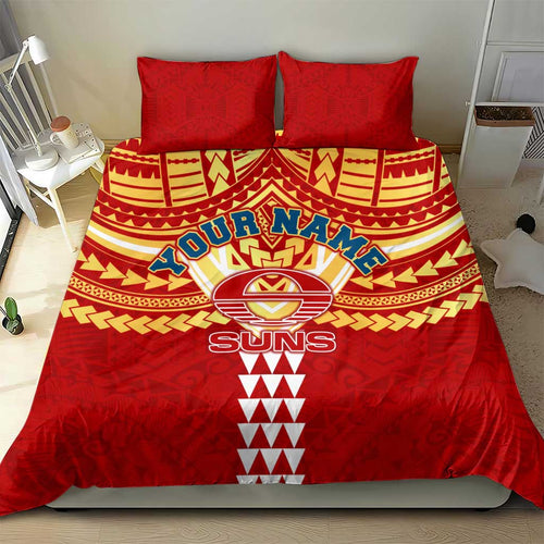 Personalized Gold Coast Suns Bedding Set Polynesian Tribal Pattern Heritage Football