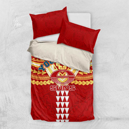 Personalized Gold Coast Suns Bedding Set Polynesian Tribal Pattern Heritage Football
