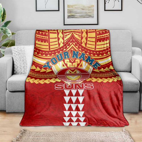 Personalized Gold Coast Suns Blanket Polynesian Tribal Pattern Heritage Football