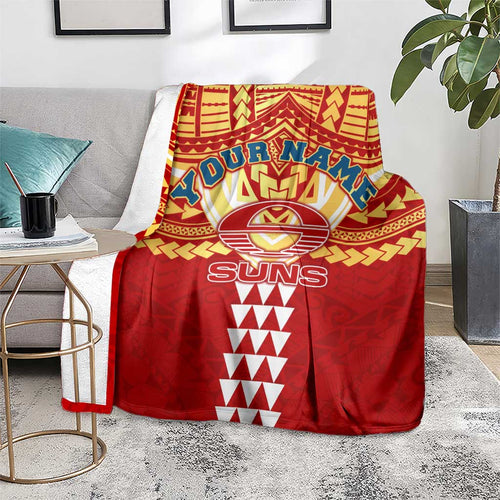 Personalized Gold Coast Suns Blanket Polynesian Tribal Pattern Heritage Football