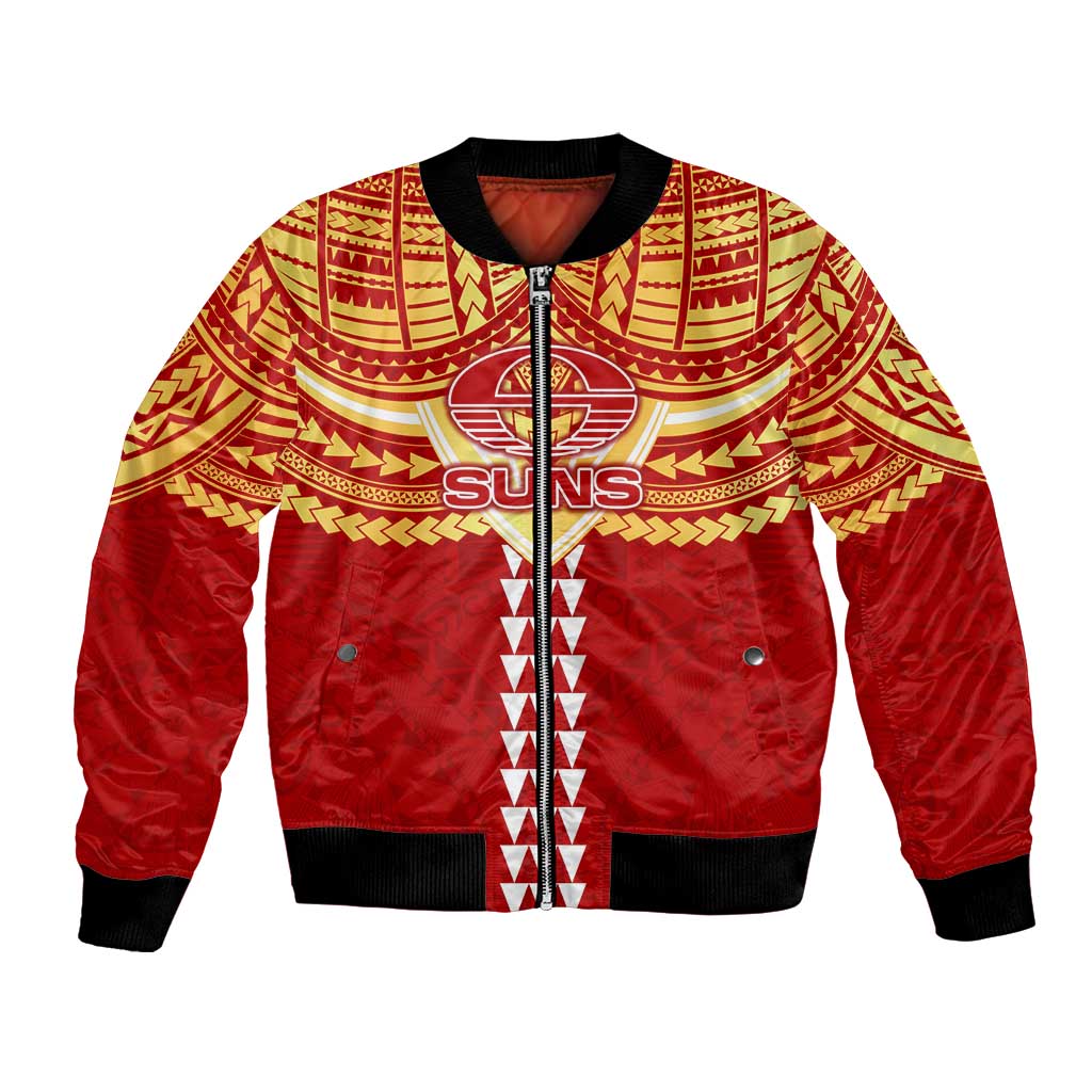 Personalized Gold Coast Suns Bomber Jacket Polynesian Tribal Pattern Heritage Football