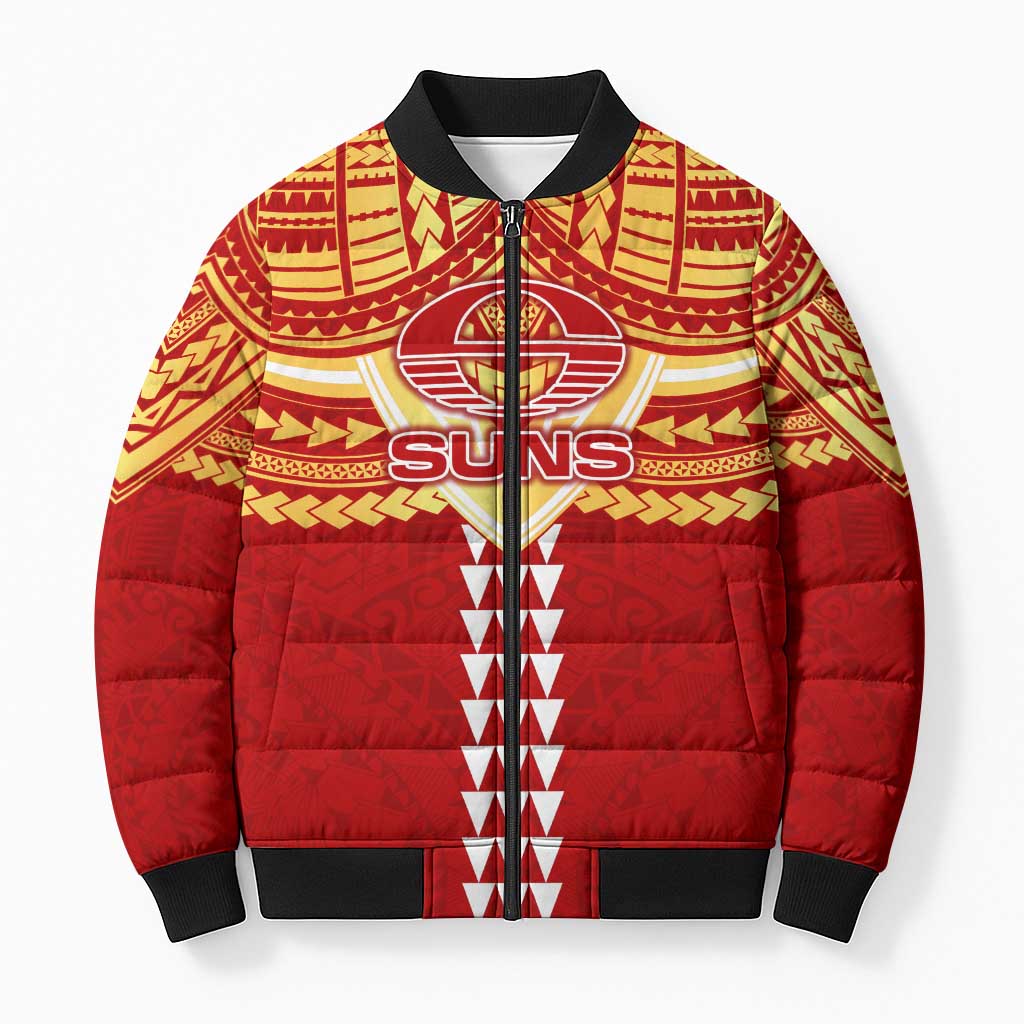Personalized Gold Coast Suns Bomber Puffer Jacket Polynesian Tribal Pattern Heritage Football