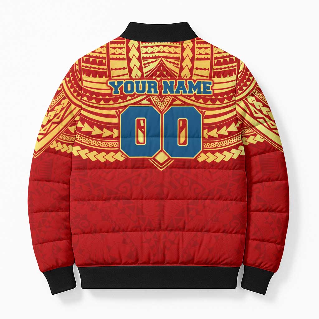 Personalized Gold Coast Suns Bomber Puffer Jacket Polynesian Tribal Pattern Heritage Football