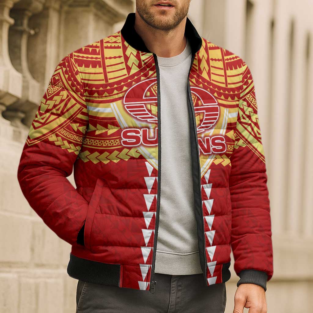 Personalized Gold Coast Suns Bomber Puffer Jacket Polynesian Tribal Pattern Heritage Football